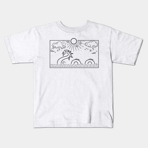 Loch Ness Monster Illustration Kids T-Shirt by lime line